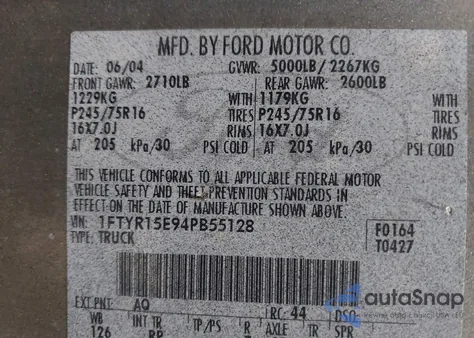 2004 Ford Ranger Xlt from USA, damaged, VIN 1FTYR15E94PB55128